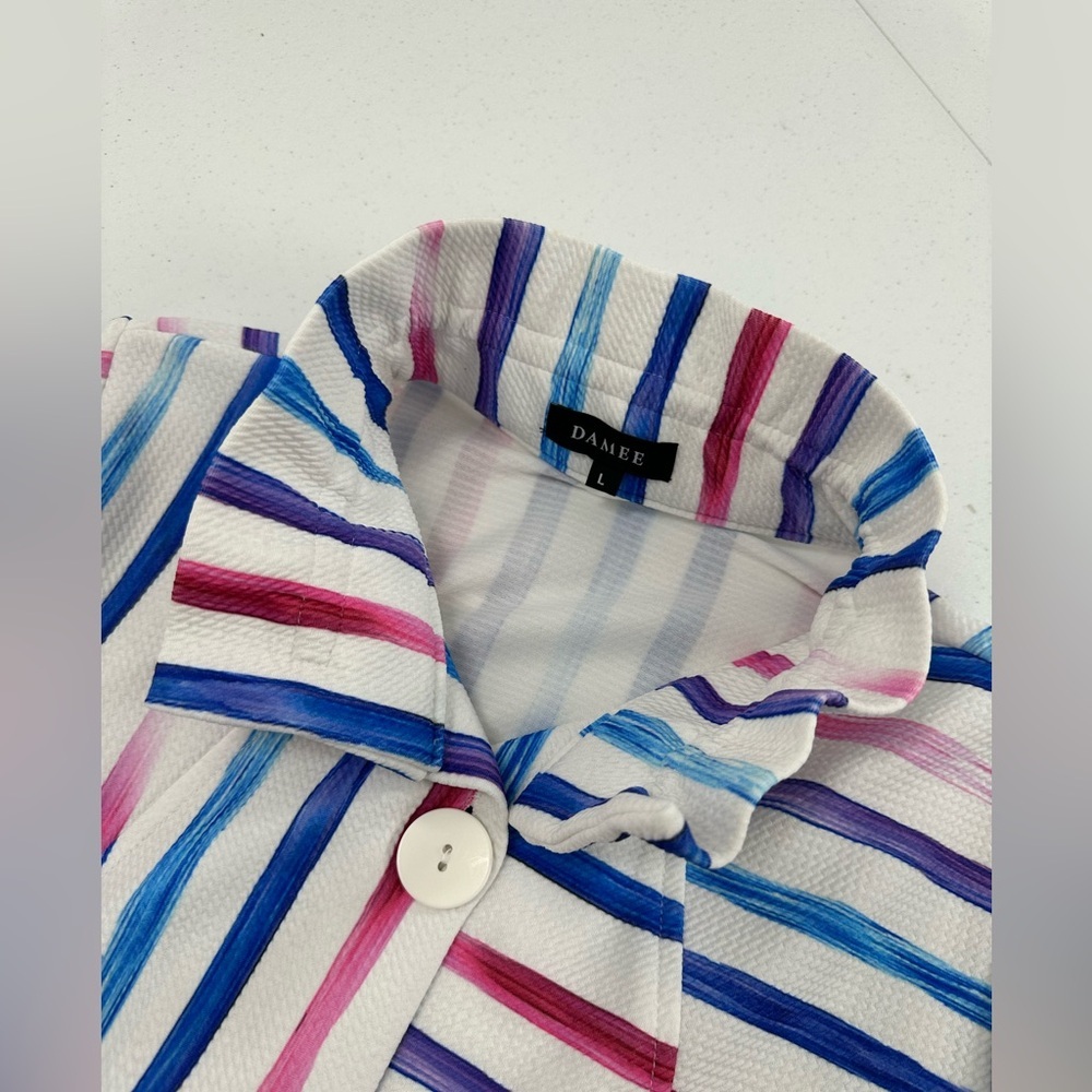 Damee Striped Wired Collar Bright Colors Blazer Jacket Gallery Art To Wear Large - Picture 8 of 8